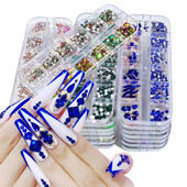 Strasuri 3D Nail Art Decoratiuni multicolore pentru unghii Aur Roșu Verde Albastru AB Dimensiuni mixte Pietre prețioase de cristal DIY Nail Art Strass