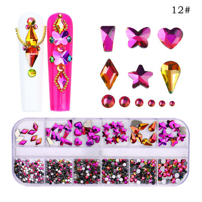 Strasuri 3D Nail Art Decoratiuni multicolore pentru unghii Aur Roșu Verde Albastru AB Dimensiuni mixte Pietre prețioase de cristal DIY Nail Art Strass