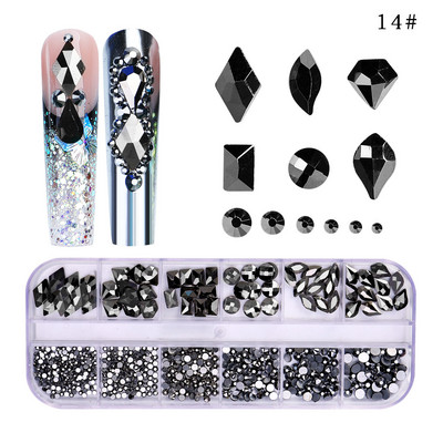 Strasuri 3D Nail Art Decoratiuni multicolore pentru unghii Aur Roșu Verde Albastru AB Dimensiuni mixte Pietre prețioase de cristal DIY Nail Art Strass