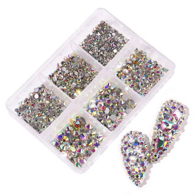Strasuri 3D Nail Art Decoratiuni multicolore pentru unghii Aur Roșu Verde Albastru AB Dimensiuni mixte Pietre prețioase de cristal DIY Nail Art Strass