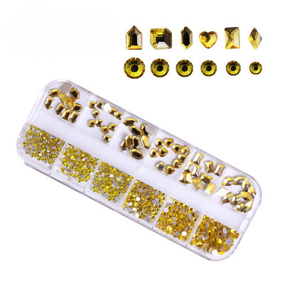 Strasuri 3D Nail Art Decoratiuni multicolore pentru unghii Aur Roșu Verde Albastru AB Dimensiuni mixte Pietre prețioase de cristal DIY Nail Art Strass