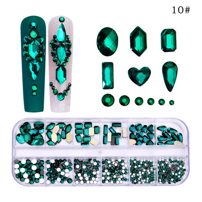 Strasuri 3D Nail Art Decoratiuni multicolore pentru unghii Aur Roșu Verde Albastru AB Dimensiuni mixte Pietre prețioase de cristal DIY Nail Art Strass