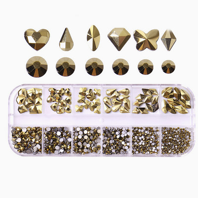 Strasuri 3D Nail Art Decoratiuni multicolore pentru unghii Aur Roșu Verde Albastru AB Dimensiuni mixte Pietre prețioase de cristal DIY Nail Art Strass