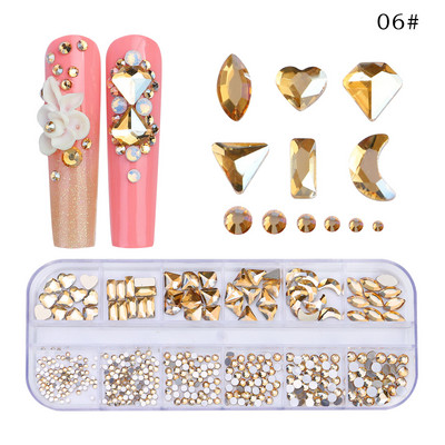 Strasuri 3D Nail Art Decoratiuni multicolore pentru unghii Aur Roșu Verde Albastru AB Dimensiuni mixte Pietre prețioase de cristal DIY Nail Art Strass