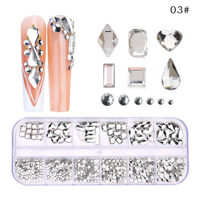 Strasuri 3D Nail Art Decoratiuni multicolore pentru unghii Aur Roșu Verde Albastru AB Dimensiuni mixte Pietre prețioase de cristal DIY Nail Art Strass