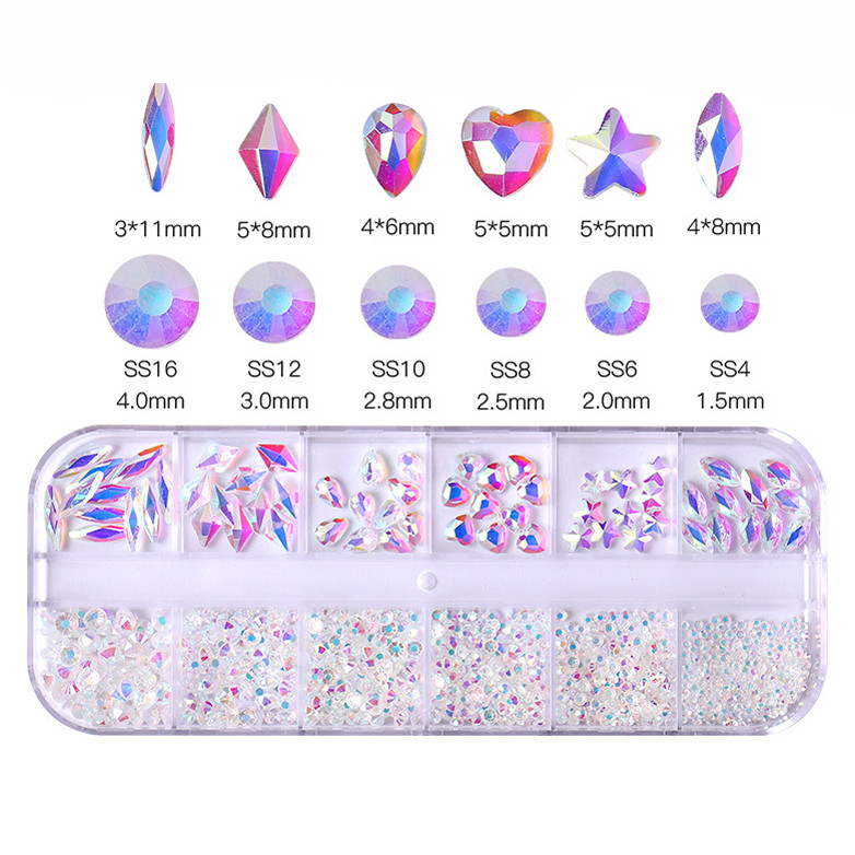 Strasuri 3D Nail Art Decoratiuni multicolore pentru unghii Aur Roșu Verde Albastru AB Dimensiuni mixte Pietre prețioase de cristal DIY Nail Art Strass