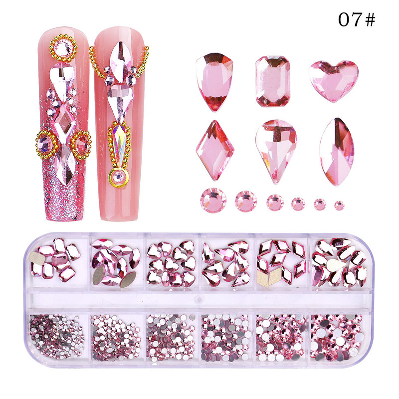 Strasuri 3D Nail Art Decoratiuni multicolore pentru unghii Aur Roșu Verde Albastru AB Dimensiuni mixte Pietre prețioase de cristal DIY Nail Art Strass