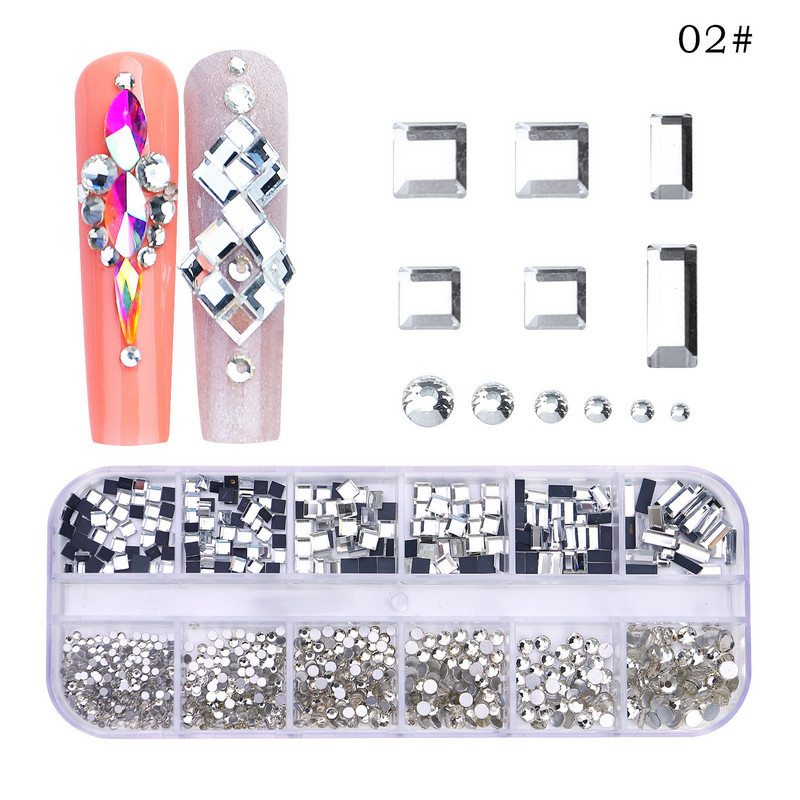 Strasuri 3D Nail Art Decoratiuni multicolore pentru unghii Aur Roșu Verde Albastru AB Dimensiuni mixte Pietre prețioase de cristal DIY Nail Art Strass