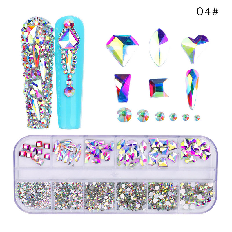Strasuri 3D Nail Art Decoratiuni multicolore pentru unghii Aur Roșu Verde Albastru AB Dimensiuni mixte Pietre prețioase de cristal DIY Nail Art Strass