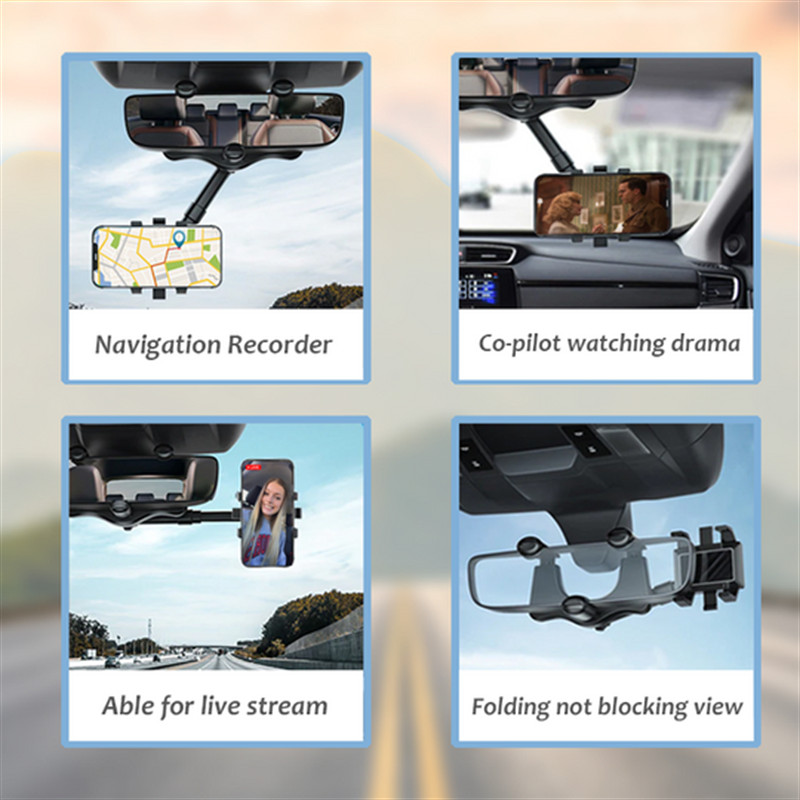 Oglindă retrovizoare pentru mașină Suport pentru telefon inteligent universal, rotativ 360°, retractabil, Suport pentru telefon pentru mașină, Înregistrator de conducere Suport GPS/DVR