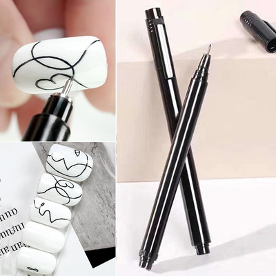 1 gab. Nail Art Graffiti pildspalva, melna zelta krāsa UV gēla laka dizaina punktiņu krāsošana zīmēšanas pildspalva Liner Brush nagu nagu DIY ziedu rīki