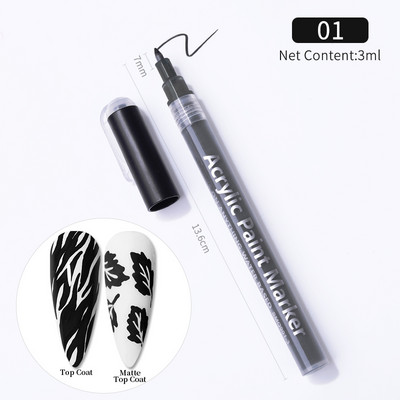 1 gab. Nail Art Graffiti pildspalva, melna zelta krāsa UV gēla laka dizaina punktiņu krāsošana zīmēšanas pildspalva Liner Brush nagu nagu DIY ziedu rīki