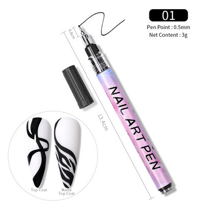 1 gab. Nail Art Graffiti pildspalva, melna zelta krāsa UV gēla laka dizaina punktiņu krāsošana zīmēšanas pildspalva Liner Brush nagu nagu DIY ziedu rīki