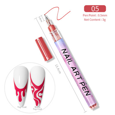 1 gab. Nail Art Graffiti pildspalva, melna zelta krāsa UV gēla laka dizaina punktiņu krāsošana zīmēšanas pildspalva Liner Brush nagu nagu DIY ziedu rīki