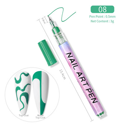 1 gab. Nail Art Graffiti pildspalva, melna zelta krāsa UV gēla laka dizaina punktiņu krāsošana zīmēšanas pildspalva Liner Brush nagu nagu DIY ziedu rīki