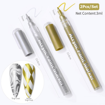 1 gab. Nail Art Graffiti pildspalva, melna zelta krāsa UV gēla laka dizaina punktiņu krāsošana zīmēšanas pildspalva Liner Brush nagu nagu DIY ziedu rīki