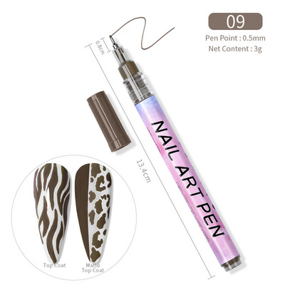 1 gab. Nail Art Graffiti pildspalva, melna zelta krāsa UV gēla laka dizaina punktiņu krāsošana zīmēšanas pildspalva Liner Brush nagu nagu DIY ziedu rīki