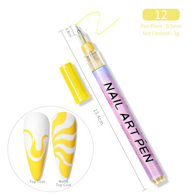1 gab. Nail Art Graffiti pildspalva, melna zelta krāsa UV gēla laka dizaina punktiņu krāsošana zīmēšanas pildspalva Liner Brush nagu nagu DIY ziedu rīki