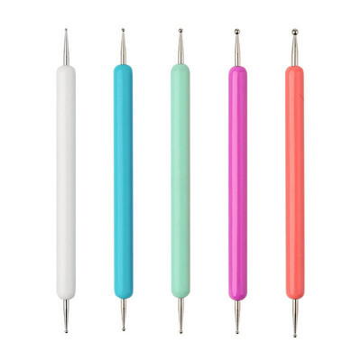 5 bucăți dublu mod profesional nail art dotting pen plastic mână oțel foraj punct unghii dot strasuri instrumente de manichiură