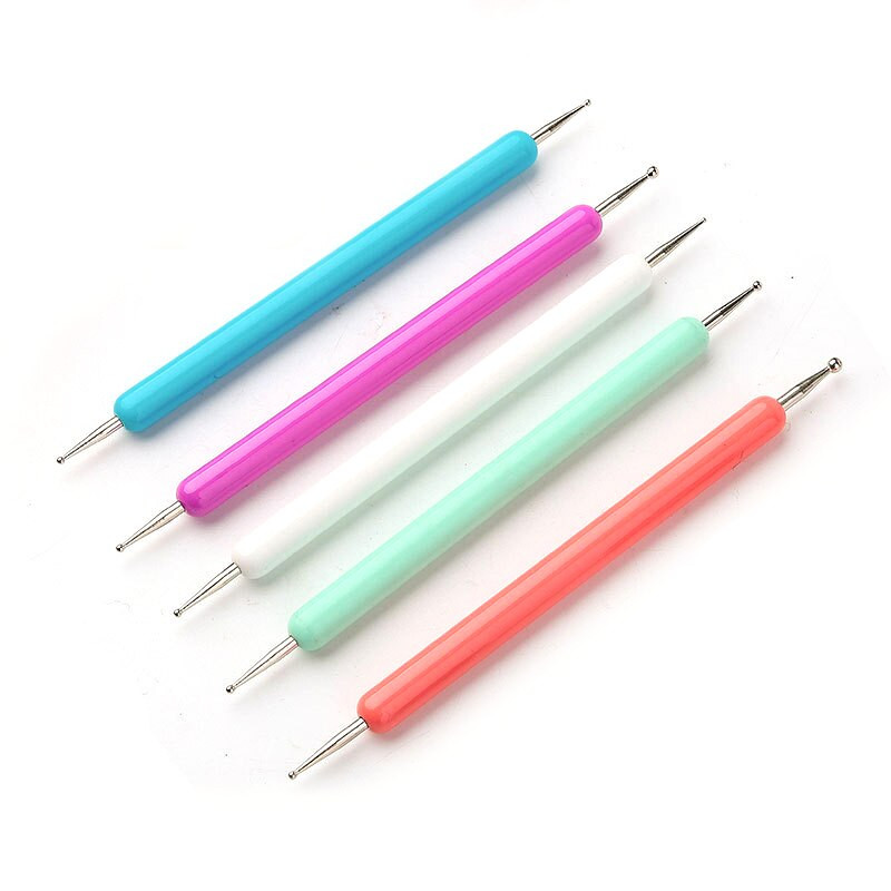 5 bucăți dublu mod profesional nail art dotting pen plastic mână oțel foraj punct unghii dot strasuri instrumente de manichiură