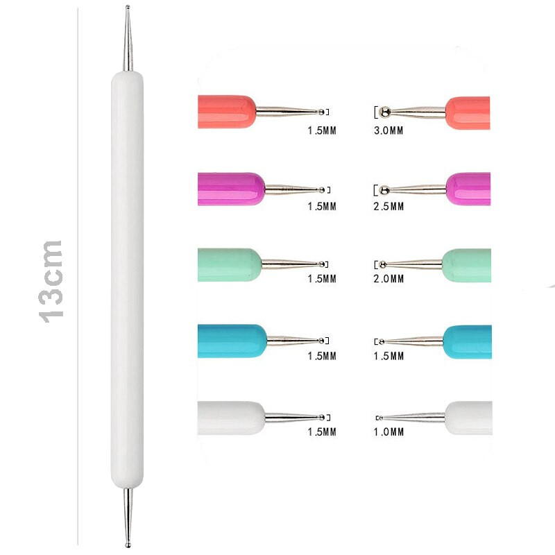 5 bucăți dublu mod profesional nail art dotting pen plastic mână oțel foraj punct unghii dot strasuri instrumente de manichiură