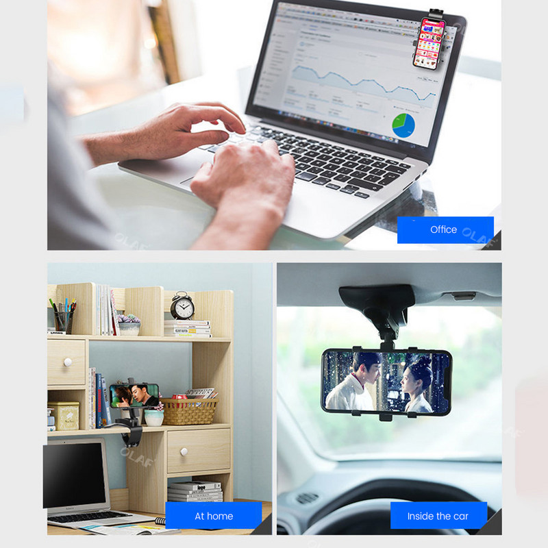 360 kraadi pööratav autotelefoni hoidja, multifunktsionaalne armatuurlaua klambrikinnitus autosse mobiiltelefoni hoidja teleskooptugialuse jaoks