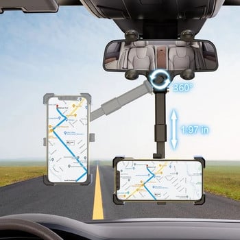 2022 Модернизирано автомобилно огледало за обратно виждане Стойка за държач за телефон Стойки Въртящ се на 360° и прибиращ се държач за телефон за кола за универсален GPS