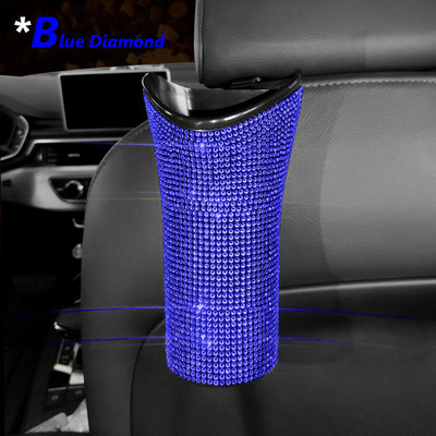 Coș de gunoi pentru mașină cu diamant cu sclipici Coș de gunoi cu umbrelă cu cârlig Cutie de depozitare pentru mașină Accesorii pentru mașină Bling Coș de gunoi rotund suspendat