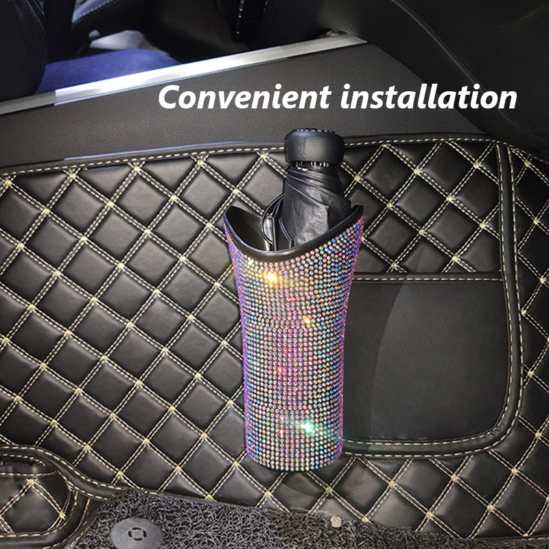 Coș de gunoi pentru mașină cu diamant cu sclipici Coș de gunoi cu umbrelă cu cârlig Cutie de depozitare pentru mașină Accesorii pentru mașină Bling Coș de gunoi rotund suspendat