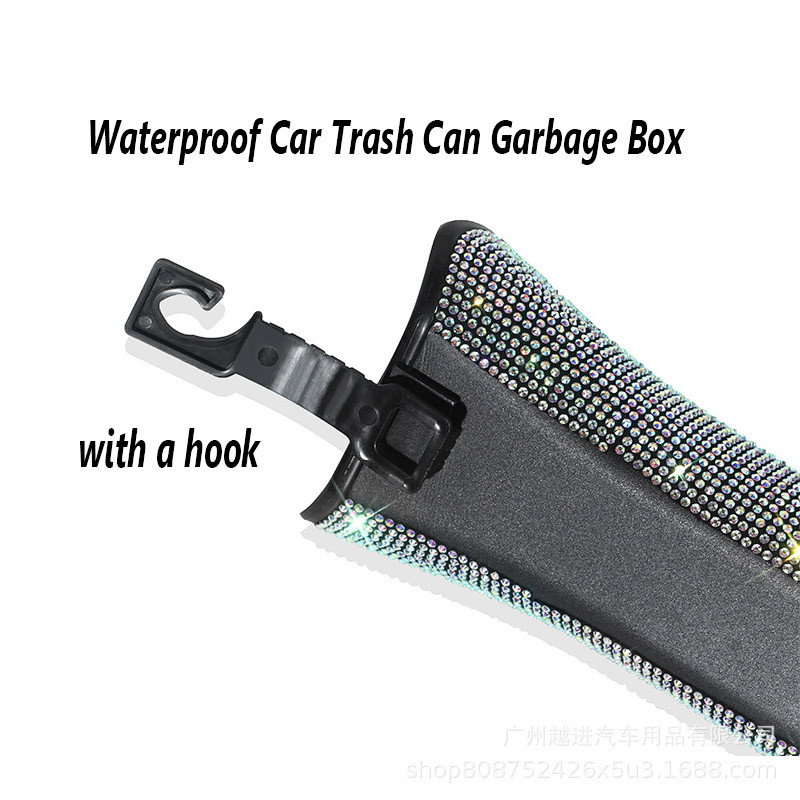 Coș de gunoi pentru mașină cu diamant cu sclipici Coș de gunoi cu umbrelă cu cârlig Cutie de depozitare pentru mașină Accesorii pentru mașină Bling Coș de gunoi rotund suspendat