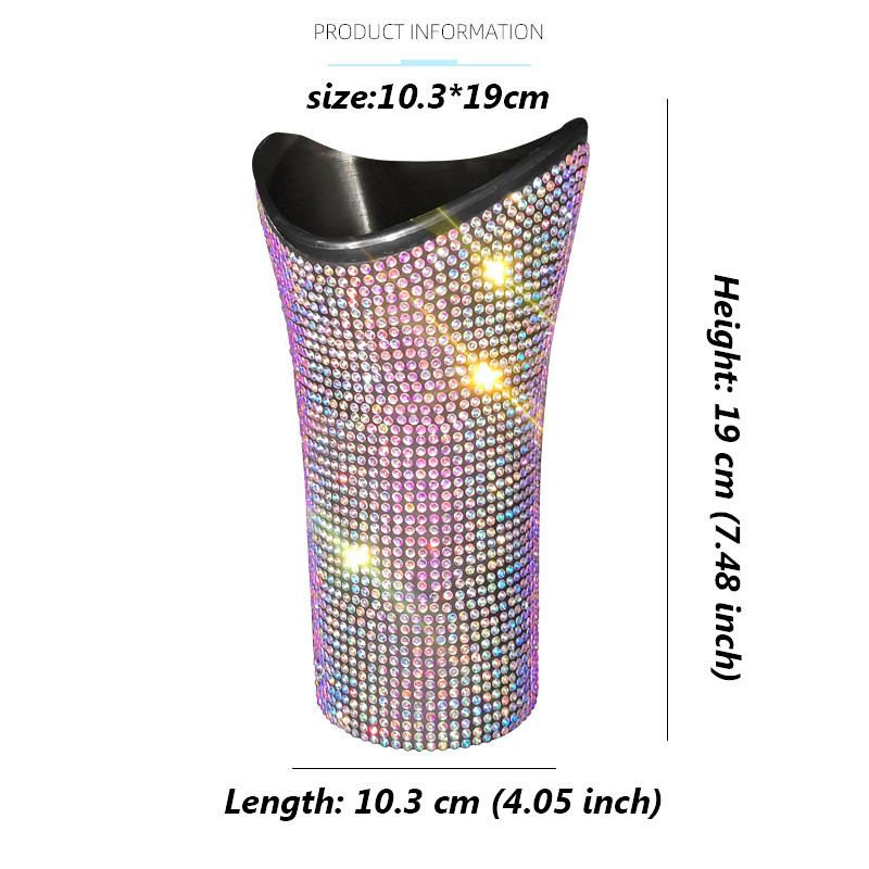 Coș de gunoi pentru mașină cu diamant cu sclipici Coș de gunoi cu umbrelă cu cârlig Cutie de depozitare pentru mașină Accesorii pentru mașină Bling Coș de gunoi rotund suspendat