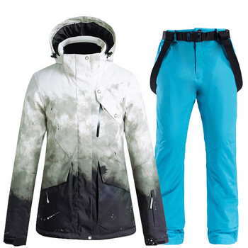 Χειμερινό ζεστό κοστούμι σκι Γυναικεία ανδρικά σπορ Αδιάβροχο αντιανεμικό σκι Snowboarding σακάκι παντελόνι σετ με κουκούλα Windbreaker 스키복