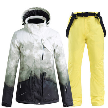 Χειμερινό ζεστό κοστούμι σκι Γυναικεία ανδρικά σπορ Αδιάβροχο αντιανεμικό σκι Snowboarding σακάκι παντελόνι σετ με κουκούλα Windbreaker 스키복