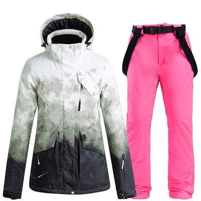 Costum de schi cald pentru iarnă Femei Bărbați Sporturi în aer liber Impermeabil Rezistent la vânt Schi Snowboarding Jachetă Pantaloni Set de vânt cu glugă 스키복