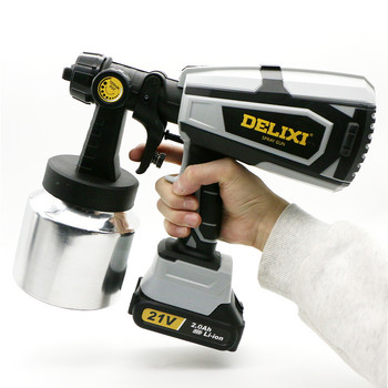 DELIXI НОВ 21V DC литиево-йонна батерия 1000ML капацитет Електрически инструмент HVLP Електрически акумулаторен пистолет за пръскане Пръскачка за боя за дома и на открито