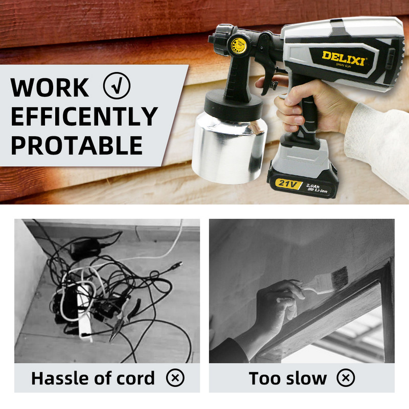 DELIXI NOU Baterie Li-ion 21V DC Capacitate 1000ML Instrument electric HVLP Pistol electric de pulverizare fără fir Pulverizator de vopsea pentru casă și exterior
