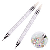 2 db Nail Art Pöttyöző Toll Kétvégű Festés Barkács ecset Strasszkő nyél Gyémántszedő Manikűr Pöttyöző Szerszám Köröm Kiegészítők