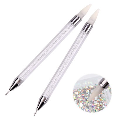 2 db Nail Art Pöttyöző Toll Kétvégű Festés Barkács ecset Strasszkő nyél Gyémántszedő Manikűr Pöttyöző Szerszám Köröm Kiegészítők
