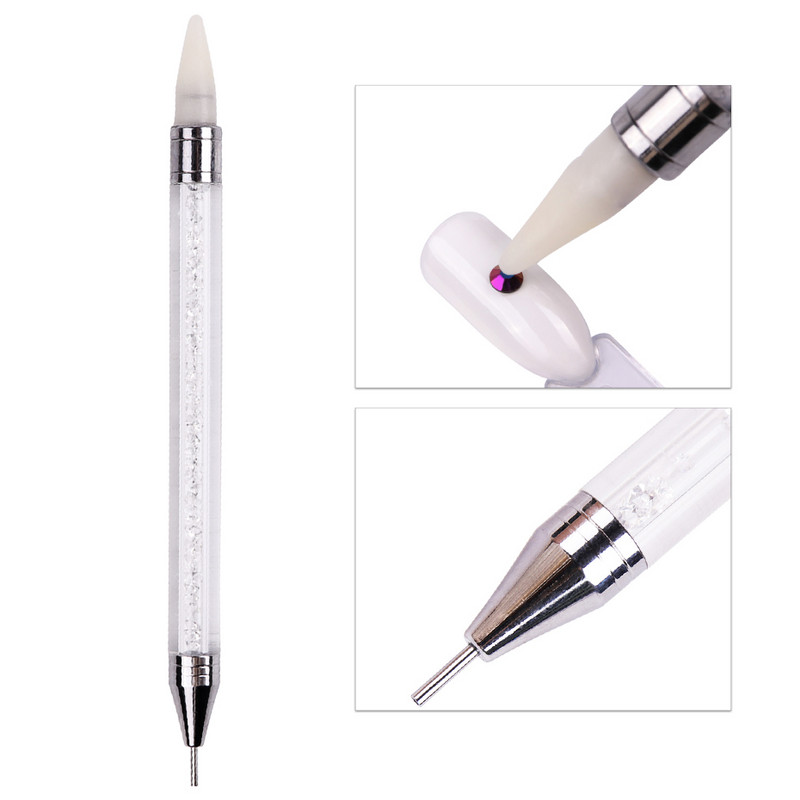 2 db Nail Art Pöttyöző Toll Kétvégű Festés Barkács ecset Strasszkő nyél Gyémántszedő Manikűr Pöttyöző Szerszám Köröm Kiegészítők