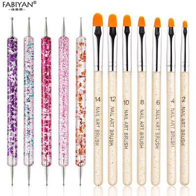 12 buc. perie pentru arta unghiilor, design, vârf, pictură, desen, sculptură, dotting pen, FlatFan Liner, gel acrilic, instrument de lustruit UV, manichiură