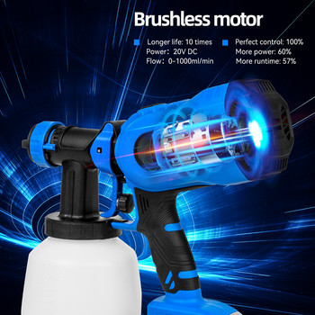 Ηλεκτρικό πιστόλι ψεκασμού χωρίς ψήκτρες, σώμα μόνο 1200ML HVLP Home Paint Sprayer Control Flow 4 Nozzle Easy Spraying Clean by PROSTORMER