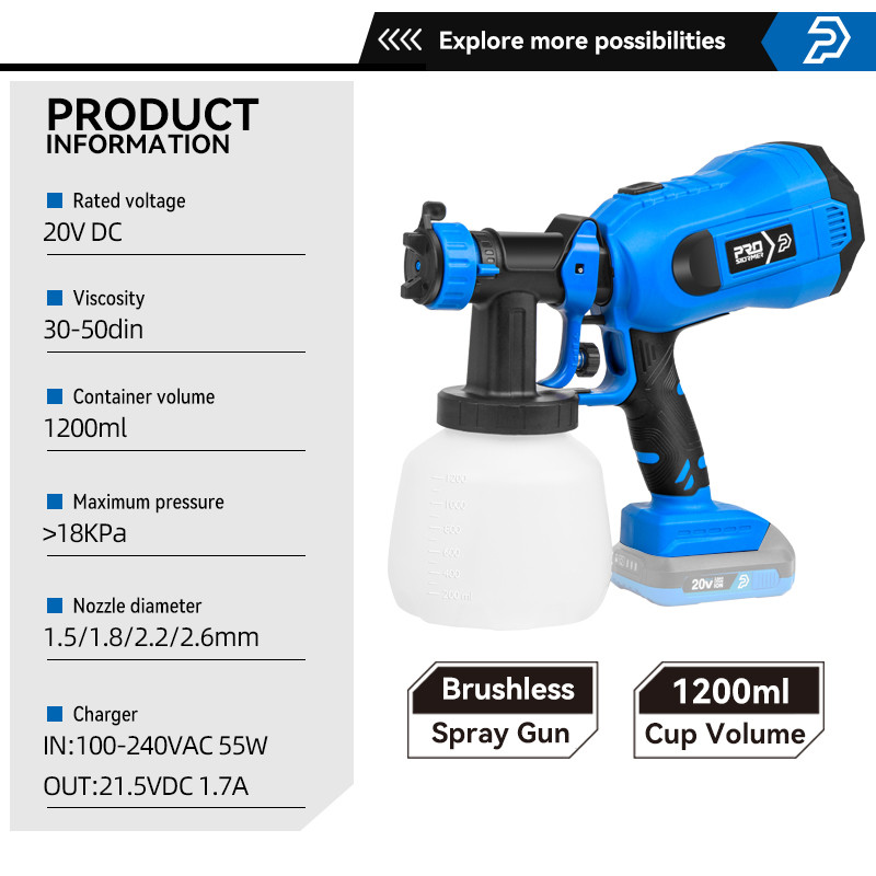 Pistol de pulverizare electric fără perii Doar corpul 1200ML HVLP Pulverizator de vopsea pentru acasă Controlul fluxului 4 duze Pulverizare ușoară Curățare de PROSTORMER