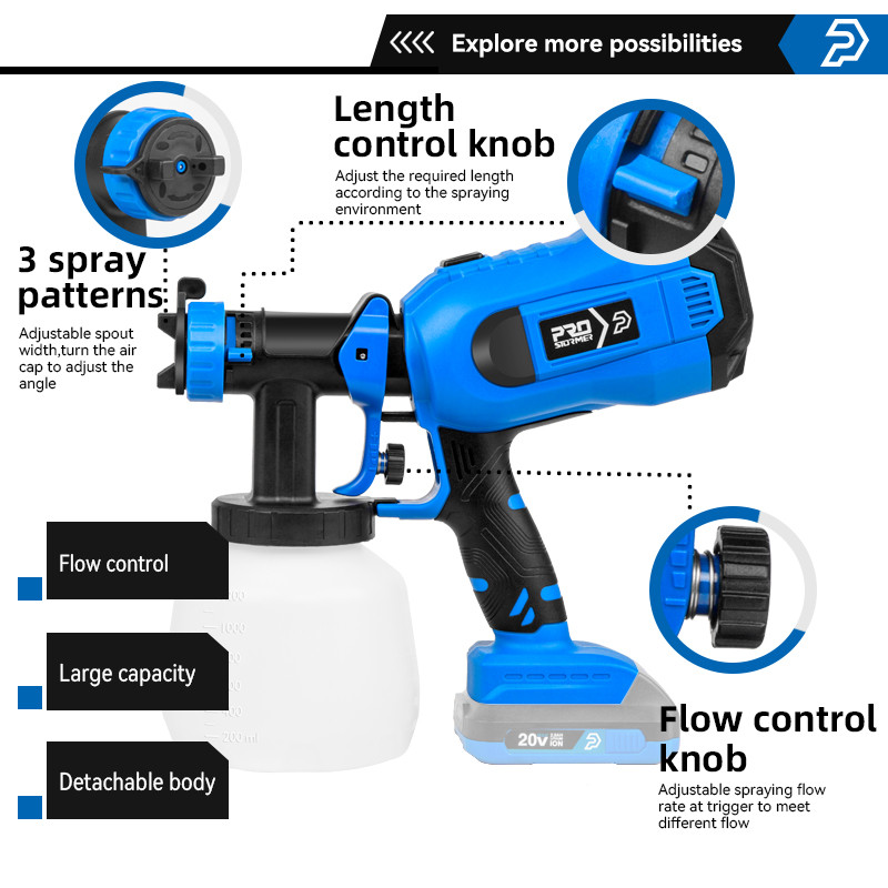 Pistol de pulverizare electric fără perii Doar corpul 1200ML HVLP Pulverizator de vopsea pentru acasă Controlul fluxului 4 duze Pulverizare ușoară Curățare de PROSTORMER