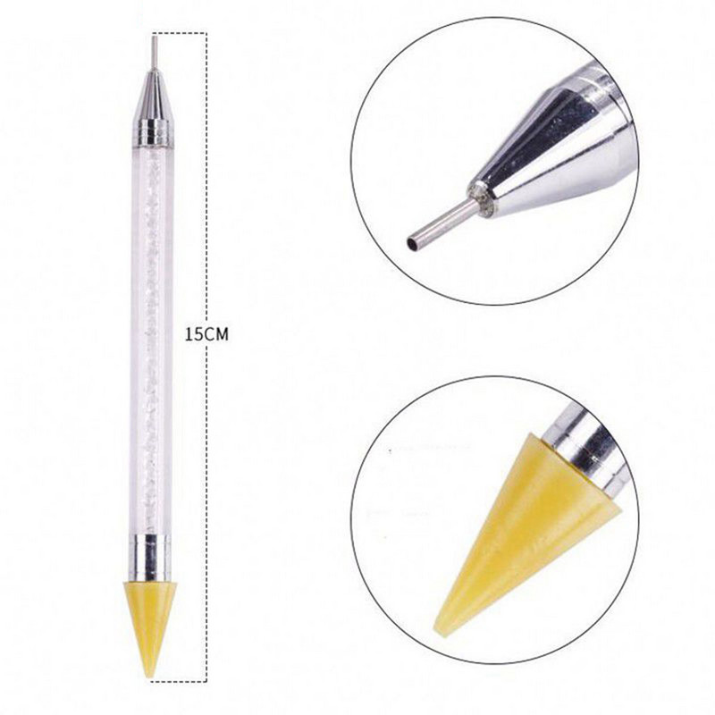 1 pix cu două capete pentru unghii, mâner de mărgele de cristal de 9 inci, scoateți șuruburi cu strasuri, creion de ceară, instrumente de cules pentru manichiură&*& 6