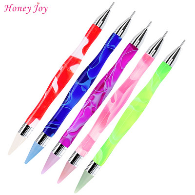 Двойна глава Wax Nail Clear Rhinestone Picker Dotting Pen Мраморна дръжка Gem Pick Up Applicator Tool Самозалепващи се накрайници с точкова глава