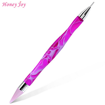 Unghii de ceară cu două capeți Selector de strasuri clare Pix pentru punctat Mâner de marmură Instrument de aplicare pentru ridicarea bijuteriilor Sfaturi autoadezive pentru cap de punct