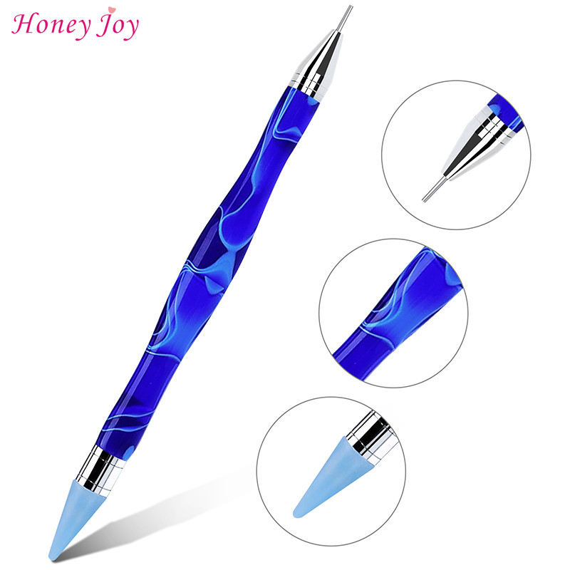 Unghii de ceară cu două capeți Selector de strasuri clare Pix pentru punctat Mâner de marmură Instrument de aplicare pentru ridicarea bijuteriilor Sfaturi autoadezive pentru cap de punct