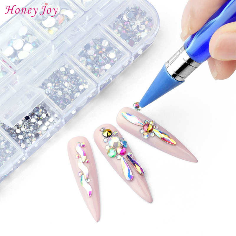 Unghii de ceară cu două capeți Selector de strasuri clare Pix pentru punctat Mâner de marmură Instrument de aplicare pentru ridicarea bijuteriilor Sfaturi autoadezive pentru cap de punct