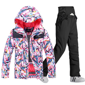 -30 Degrees Winter Warm Women Snow Σετ Snowboard Φορέστε αδιάβροχο αντιανεμικό μπουφάν για σκι εξωτερικού χώρου και σαλιάρες παντελόνι για γυναίκες