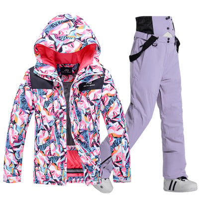 -30 Degrees Winter Warm Women Snow Σετ Snowboard Φορέστε αδιάβροχο αντιανεμικό μπουφάν για σκι εξωτερικού χώρου και σαλιάρες παντελόνι για γυναίκες